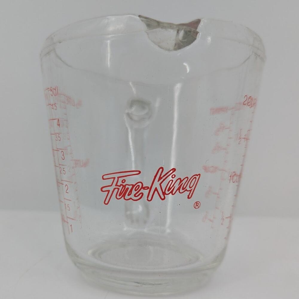 VINTAGE Fire-King 20 oz Glass Measuring Cup Vintage Red Lettering USA Made